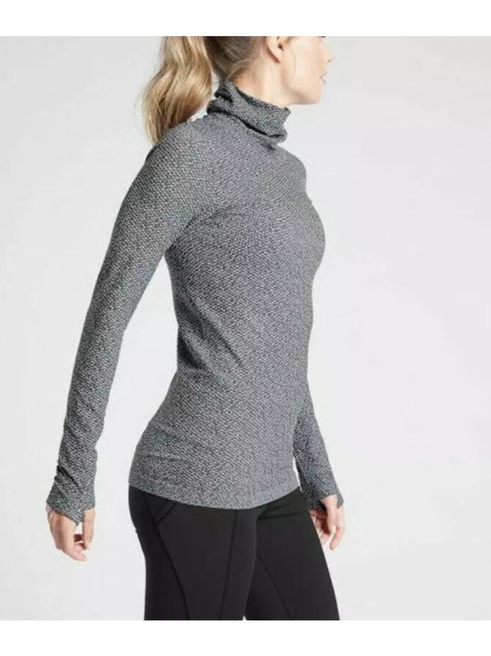 Athleta Black Gray Long Sleeve Turtleneck Shirt Outdoor Mockneck Women's size XS